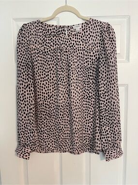 J. Crew Pink and Black Abstract Dot-Print Long Sleeve Blouse